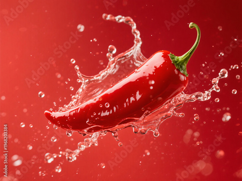 Red Chilli Splash Water Red Background