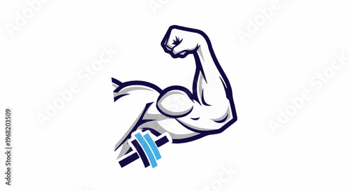 Stylized illustration of a flexing bicep and a dumbbell