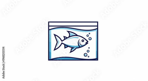 Stylized illustration of a fish swimming in a water-filled bag with bubbles