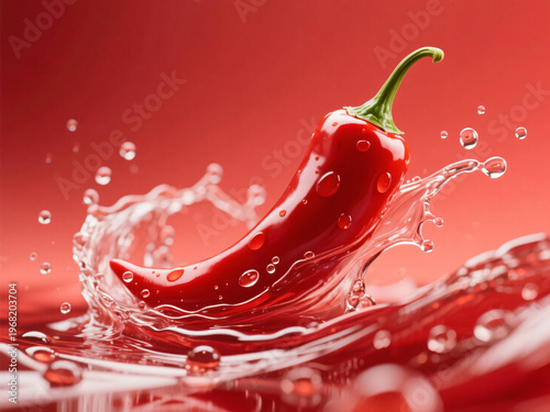 Red Chilli Splash Water Red Background