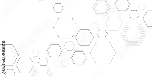  white and grey technology hexagonal stoke background. abstract gradient hexagon digital technology background, Vector. abstract graphic design banner pattern presentation background web template.	
