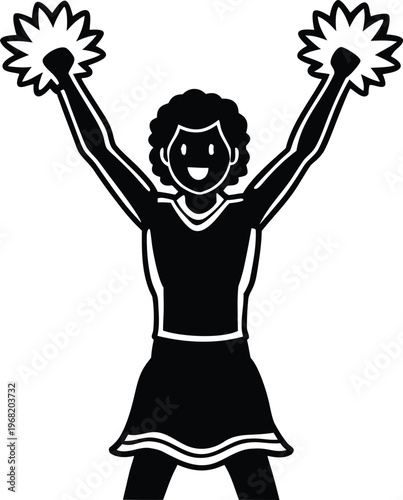 Cheerful Cheerleader With Pom Poms Raised cheerleading