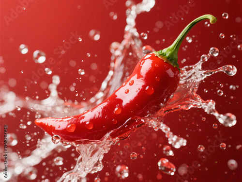Red Chilli Splash Water Red Background