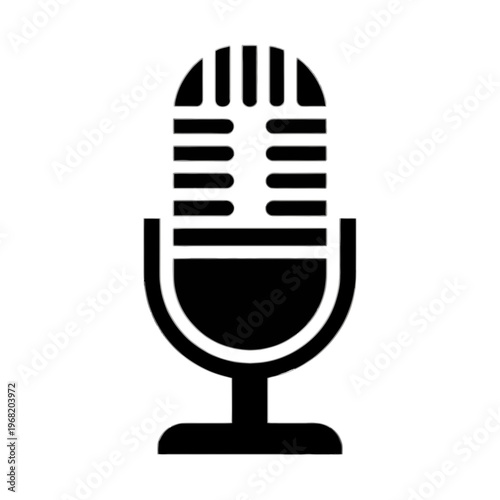 Minimalist vintage microphone icon vector graphic representing audio broadcasting and podcast recording technology displayed on transparent background