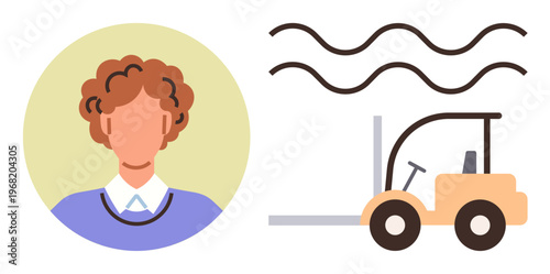 Workforce identity, industrial safety, transport logistics, human resources, manufacturing, workflow efficiency. Human profile alongside forklift and wavy lines. Workforce identity and industrial