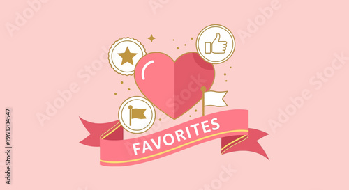 Favorite Heart Symbol with Likes and Stars on Pink Background