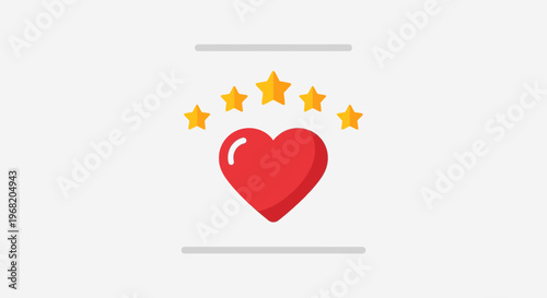 Five Star Rating with Red Heart Icon - Customer Satisfaction and Love Concept