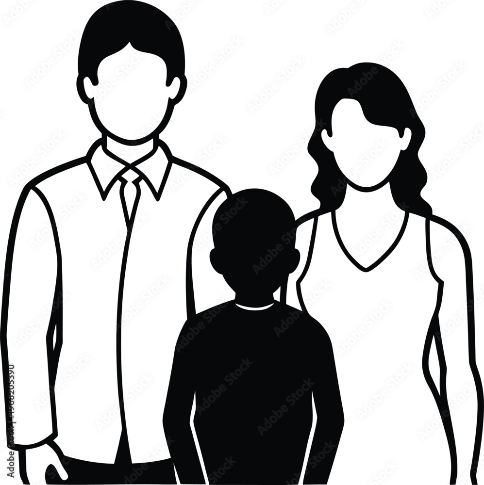 Fototapeta premium Family Silhouette Icon with One Child Keywords: family, icon, people, parents, child, mother