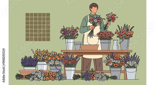 Florist Arranging Bouquets in Flower Shop