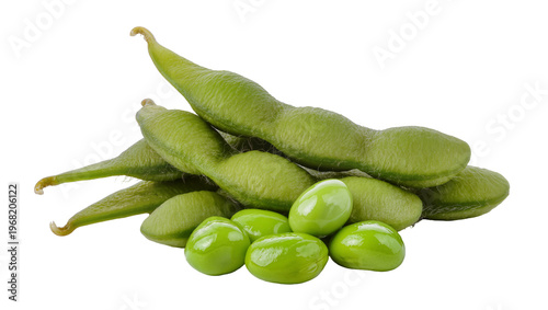 Bild auf Leinwand Vibrant green soybean pods and plump glistening beans, isolated on transparent b