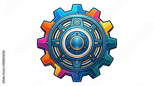 Colorful Gear Mechanical Component Closeup.