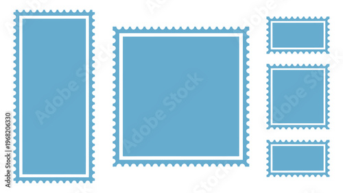 Blue Postage Stamp Vector Frames Blank Design Template, simple vector border layout for postal designs