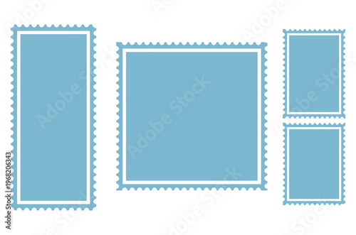 Blue Postage Stamp Vector Frames Blank Design Template, clean editable border illustration for mail, postcards