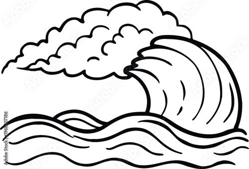 Large Stylized Ocean Wave in Black and White water