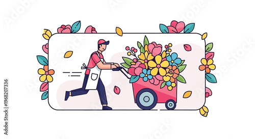 Florist Delivering Flowers Cart - Vibrant Floral Delivery Service
