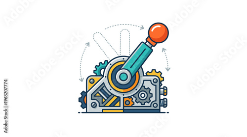 Colorful Gear Mechanism With Lever.