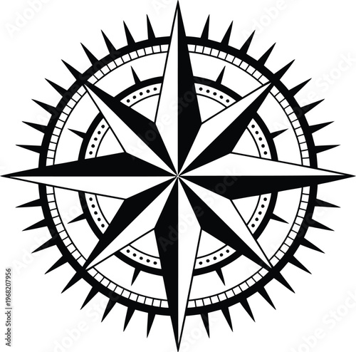 Billede på lærred Windrose compass rose vintage nautical vector illustration north star symbol map