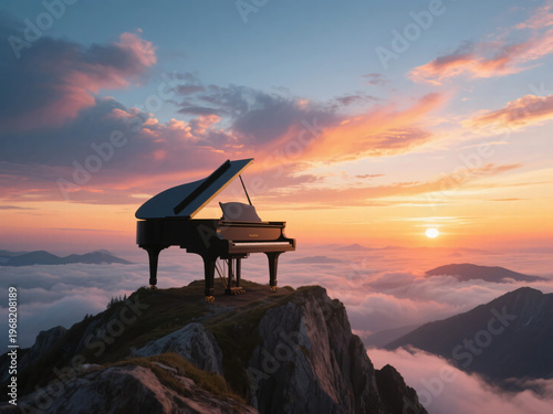 Piano with Magnificent Sky Sunset