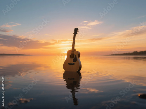 Guitar with Magnificent Sky Sunset