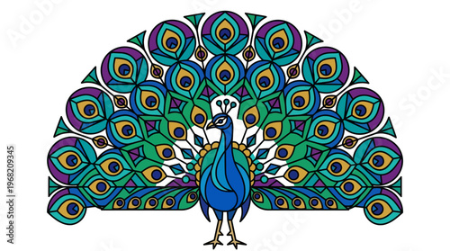 Vibrant Peacock Displaying Colorful Plumage Feathers.