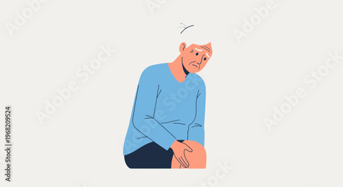 Elderly woman with knee pain, arthritis, and joint discomfort, feeling unwell