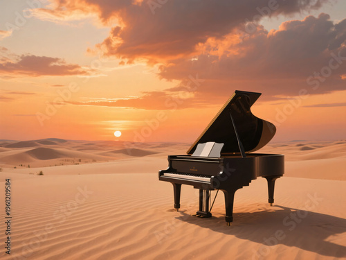 Piano with Magnificent Sky Sunset