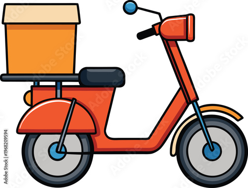 Red Delivery Scooter with Orange Cargo Box backg white