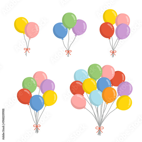Colorful balloon decoration elements set with ribbons festive design vector
