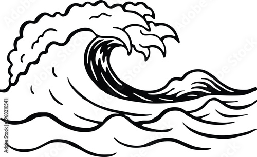 Single Stylized Ocean Wave in Black and White water
