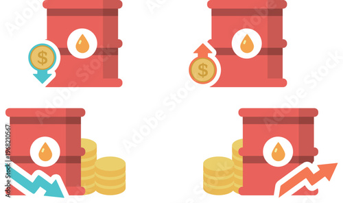 Oil Price Increase and Decrease Icon Set (Energy Market Concept)