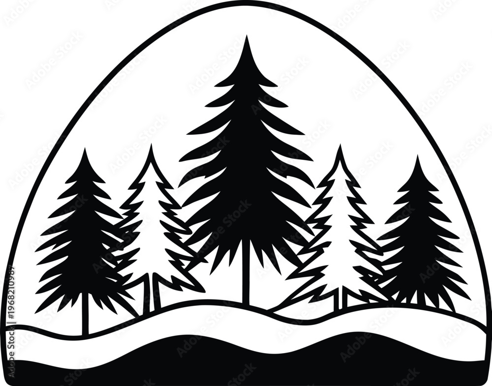 Fototapeta premium Stylized black and white forest scene within an arch