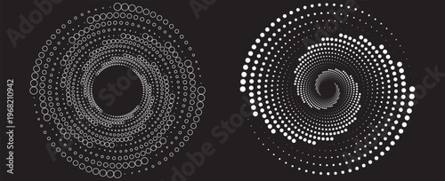 Set of speed lines in circle form. Radial speed Lines in Circle Form for comic books. Technology round Logo. Black thick halftone dotted speed lines.