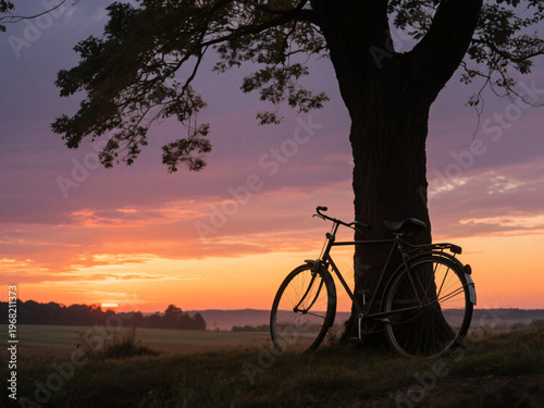 Bicycle with Magnificent Sky Sunset
