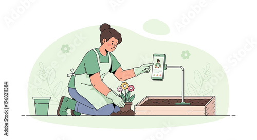 Gardener Planting Flowers, Filming Tutorial with Smartphone