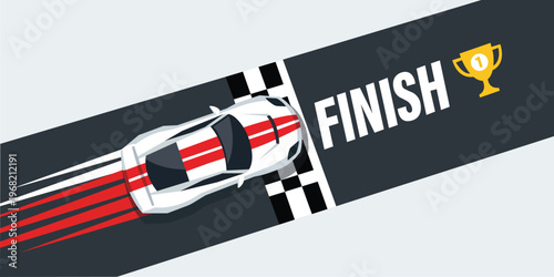 Speeding Towards Glory: A race car speeds across the finish line, leaving a trail of red behind, the image embodies the thrill of competition and the sweet taste of victory. 