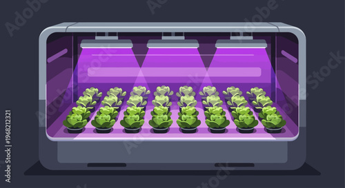 Rows of green plants growing indoors.