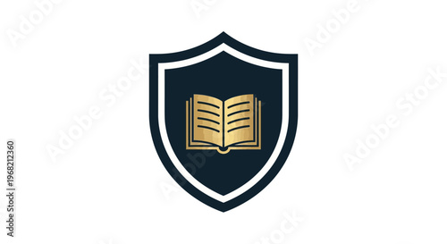 Shield with open book logo.