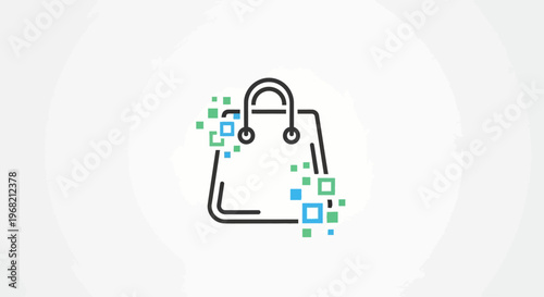 Shopping bag with colorful digital squares.