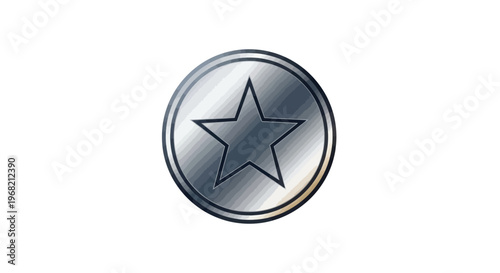 Shiny Metal Star Icon Button Closeup.