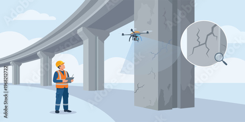 Bridge Inspection: An engineer employs a drone for meticulous bridge infrastructure inspection, highlighting the cutting-edge use of technology in structural assessment.