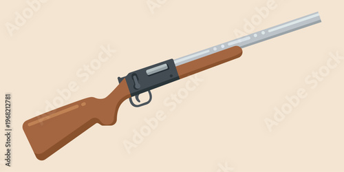 Classic Firearm Design: An illustrated depiction of a classic firearm, featuring a polished steel barrel and a sturdy wooden stock.