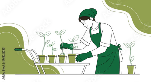 Gardener Planting Seedlings in Pots, Organic Gardening, Green Lifestyle