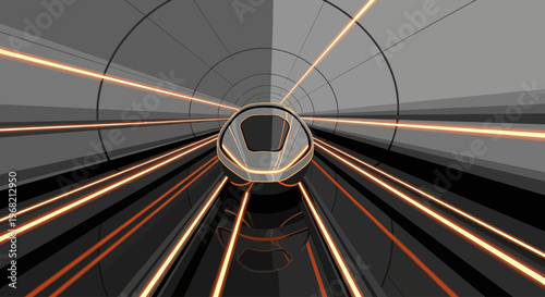 Tunnel with orange light lines.