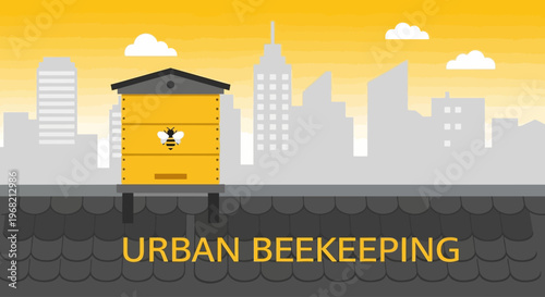 Urban beekeeping yellow hive box.