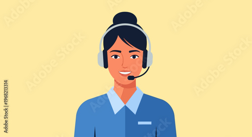Woman Wearing Headset and Smiling.