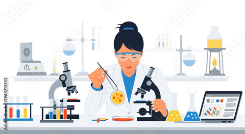Woman working in laboratory setting.