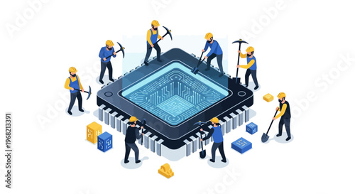 Workers Building Microchip Circuit Board.