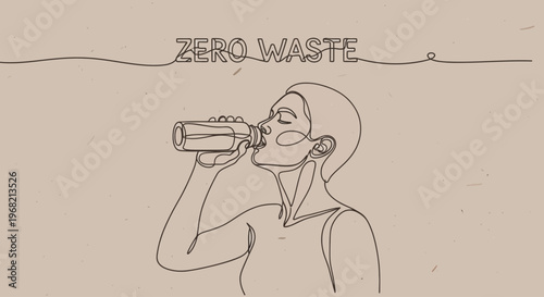 Young woman drinking from glass bottle.