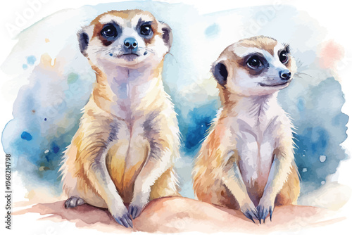 Hand-Painted Meerkat Watercolor, African Desert Animal Art, Isolated Vector Illustration