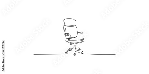 A one-line drawing of a modern office chair with wheels and armrests desk executive rolling